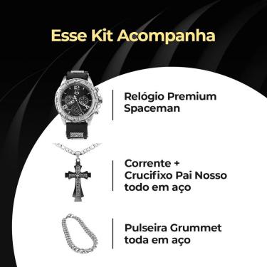 Imagem de Relogio Masculino Aço Prata + Cordao Crucifixo Presente Qualidade Pulseira Ajustavel Social