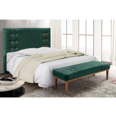 Imagem de Cabeceira e Recamier para Cama Box Casal 140cm Gênova em Madeira com Tecido Verde