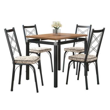 Imagem de Kit Mesa De Jantar Marva 91cm Com 04 Cadeiras Delaware Cedro Ferro Preto - Pallazio