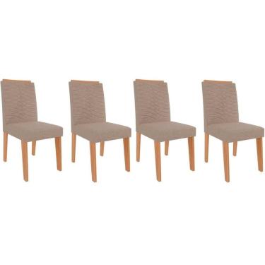 Imagem de Cadeira Sala De Jantar Clarice Kit 4 Un Nature-madeirado-linho Bege - Cimol