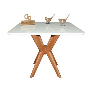 Imagem de Mesa Jantar Pandora Tampo Quadrado Laca Com Vidro 100cm Branco