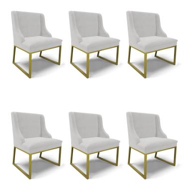 Imagem de Cadeira Sala De Jantar Industrial Dourado Kit 6 Liz Veludo Cinza D03 - D'rossi