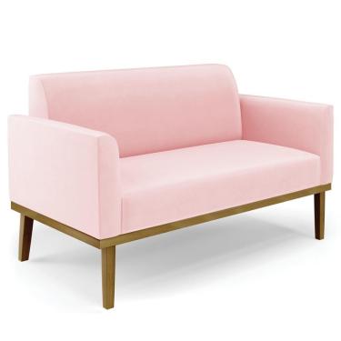 Imagem de Sofá Namoradeira Base Madeira Castanho Maressa Suede Rosa Bebê - Ibiza