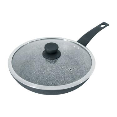 Imagem de Frigideira A Indução Com Tampa Antiaderente Granito Preta 24cm