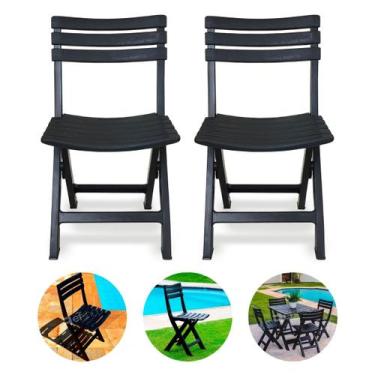 Imagem de Kit 2 Cadeira De Plástico Dobrável Bar Festa Preta 110kg - Arqplast