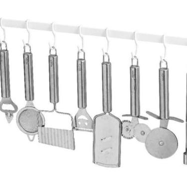 Imagem de Porta Utensílios Talheres De Parede 100Cm 18 Ganchos Branco - Metalcro