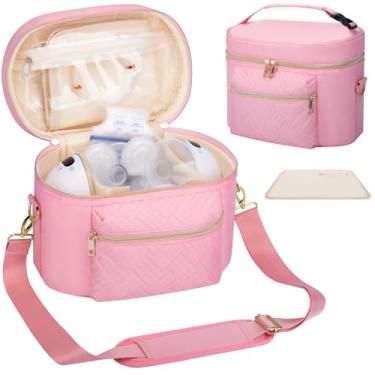 Imagem de GDNasist Bolsa Para Bomba Tira-Leite Portátil Compatível Com Willow/Elvie/Medela/Momcozy, Estojo De Transporte Bombas Portáteis Mães Que Amamentam E Trabalham, Alça Ombro Tapete Extração, Rosa