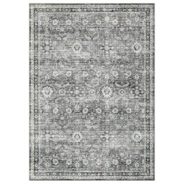 Imagem de COZYLOOM Tapete lavável, 20 x 25 cm, grande, vintage, envelhecido, tapete para sala de estar, tapete retrô resistente a manchas com suporte antiderrapante, tapete de decoração de chão com estampa