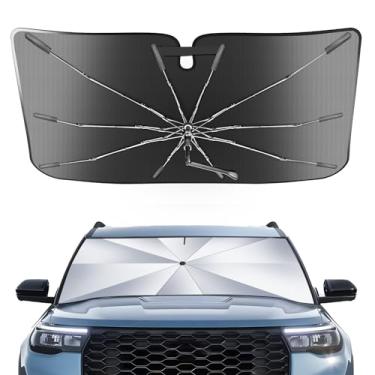 Imagem de Guarda-sol de para-brisa portátil, ajuste personalizado para Ford Explorer 2020-2024, 2 em 1 cristal de gelo durável, compacto, guarda-sol UPF50+ UV proteção contra isolamento térmico de janela