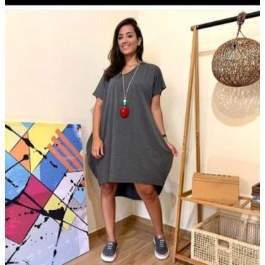 Imagem de Vestido mullet com manga  curta e bolso - Neide modas, Cinza, G