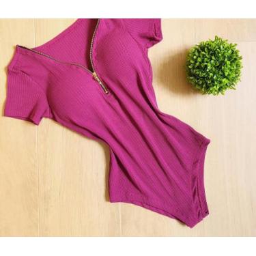 Imagem de Body feminino malha canelada com bojo decote ziper - MODA FILO, Off wh