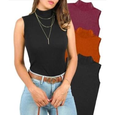Imagem de Blusa feminina cavada sem bojo gola alta canelada - Filó Modas, M, Ter