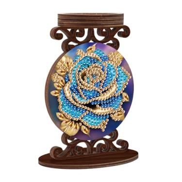 Imagem de Kits de suporte de castiçal de pintura de arte de diamante, rosa azul DIY em forma de cristal pintura artística de diamante, suporte de vela de madeira para AromaRelax e decoração de casa, enfeites de
