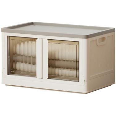 Imagem de FAHKNS Caixa de armazenamento dobrável de 19 galões, armário de armazenamento dobrável com porta e rodas, caixa de armazenamento dupla aberta para casa, 1 pacote