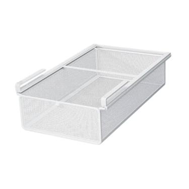 Imagem de DimyFew Prateleira suspensa para armazenamento sob o armário, cesta multifuncional portátil para pendurar sob a prateleira, cesta com gaveta removível para, Branco