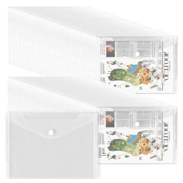 Imagem de GEMLORD 100 envelopes de plástico transparente com fecho de botão, pastas de arquivo de documentos de poliéster A4 pasta de arquivo de plástico à prova d'água para escola, casa, trabalho, escritório