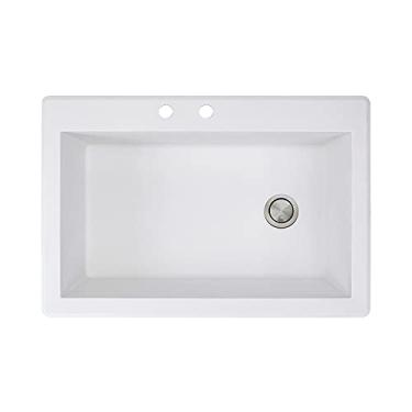 Imagem de Transolid Pia de cozinha de granito com 2 furos de granito raio RTSS3322-01-CB, 83,8 cm x 55,8 cm x 22,8 cm, branco