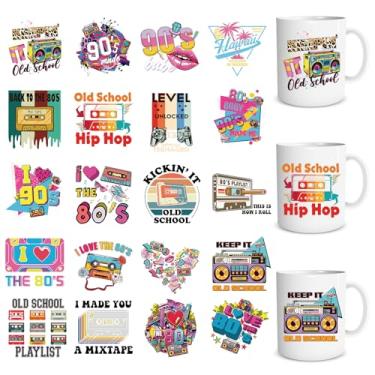 Imagem de Shejdgart Envelopes de copo UV DTF - 20 folhas de volta aos anos 80 e 90 UV DTF para canecas de vidro de 473 ml, adesivos UVDTF de rádio coloridos retrô, decalques vintage de transferência para