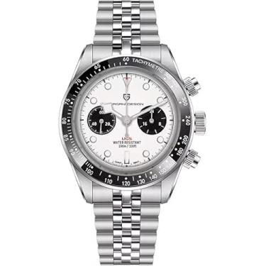 Imagem de RollsTimi Pagani Design PD1718 Relógio cronógrafo masculino VK64 Movimento de quartzo Meca, cristal de safira, impermeável 100 m, relógio esportivo com mostrador panda de aço inoxidável., Prata - 2