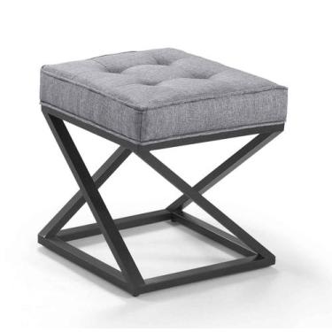 Imagem de Pufe Estilo Industrial Quadrado Pés Metal Mônaco - Due Decor, Linho Ci