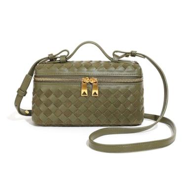 Imagem de Bolsa transversal de couro trançado, mini bolsa com alça superior quadrada, bolsa de ombro feminina, bolsa de ombro fofa, Verde, Small