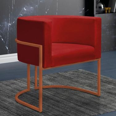 Imagem de Poltrona Reforçada Decorativa Sala Nayara Base Ferro Bronze Suede Vermelho