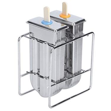 Imagem de KIMISS Moldes de Sorvete de Aço Inoxidável - Fabricante de picolé DIY Com Tampas, Paus, Escova de Limpeza e Rack de Armazenamento para Cozinha Em Casa (2 ranhura dupla consecutiva da cabeça redonda)