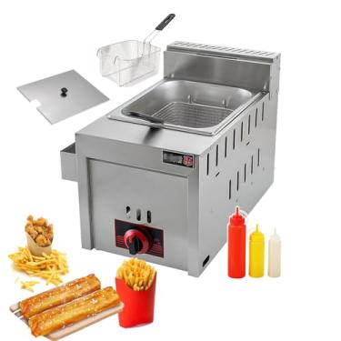 Imagem de KKSOUFX Fritadeira De AçO InoxidáVel A Glp Com Cesto De Bancada,Fritadeira Dupla/Simples De Peru, Fritadeira De Bancada Com Cestos RemovíVeis + Tampa Para Cozinha DoméStica E Restaurante