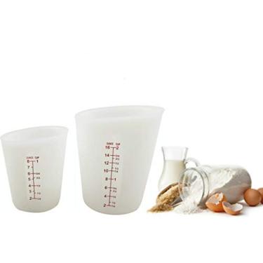 Imagem de Copos medidores de silicone, 1 xícara e 2 xícaras, copo medidor flexível de apertar e derramar, livre de BPA e copo de marcação clara padrão da FDA / Onça/ML