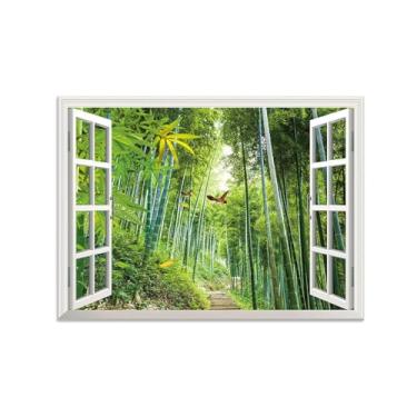 Imagem de Quadro Parede Janela Falsa-Impressões em Tela Paisagens-Bamboo Forest Birds-Natureza Arte Pinturas Decoração Sala de Estar 50x70cm-19x27in Sem Moldura