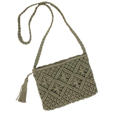 Imagem de SHAREYOIU Bolsa feminina de algodão com borla de palha bolsa de tecido bolsa de praia de verão bolsa de ombro bolsas de mão, nº 2 exército