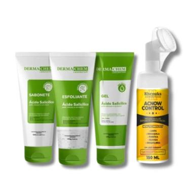 Imagem de Kit Skincare Anti Acne e Oleosidade Sabonete + Esfoliante + Gel Hidratante + Mousse Micelar Limpeza Facial Acnow Control 150ml