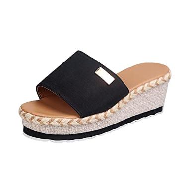 Imagem de Sandálias femininas de cunha mule, Moda, Open Toe, Sandálias femininas plataforma, respirável, antiderrapante, chinelos de praia, para saias longas, saias curtas, calças casuais(Black,41 EU)