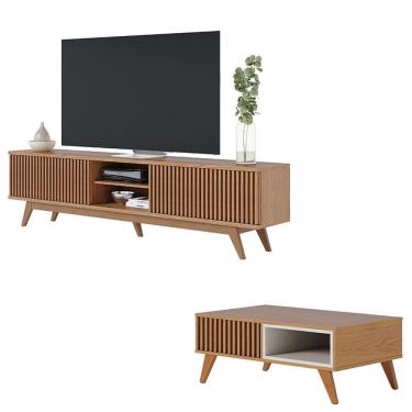 Imagem de Rack Bancada Fortaleza Freijó com Mesa de Centro Jeri Freijó Off White- Colibri