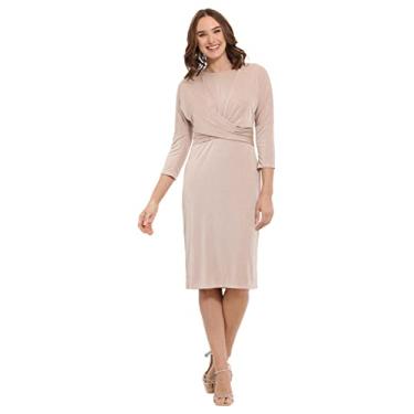 Imagem de London Times Vestido feminino plus size manga 3/4 com cintura cruzada, Bronzeado, 44
