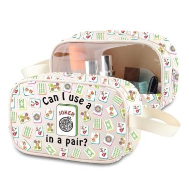 Imagem de MNIGIU Presente de jogador Mahjong Posso usar um par boa sorte bolsa de maquiagem transparente jogo de tabuleiro presente jogo de tabuleiro saco cosmético, Bolsa de maquiagem transparente I Use A In A