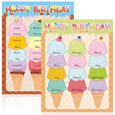 Imagem de Conjunto de pôsteres de feliz aniversário, sorvete, aniversário, sala de aula, quadro de avisos, quadro de avisos, quadro negro, quadro negro, calendário de parede de volta às aulas, materiais