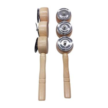 Imagem de Kokiya 2 Peças de Pandeiro, Palitos de Percussão Manual, Chocalho, Brinquedo Instrumental de Natal, Sinos Portáteis, Percussão Manual para Crianças