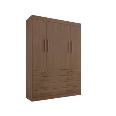 Imagem de Guarda Roupa Solteiro Mônaco 4 Portas 8 Gavetas Com Pés - D' Doro Castanho
