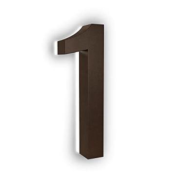 Imagem de LN LUMANUMBERS Número de endereço flutuante com LED retroiluminado em aço de 12,7 cm, visual moderno em alta escala, números de casa iluminados, 1, bronze, números de endereço iluminados