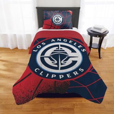 Imagem de NORTHWEST Conjunto de edredom Los Angeles Clippers oficialmente licenciado pela NBA – Casal/Queen e Twin/Twin GG – Roupa de cama macia com logotipo do time e fronhas – Conjunto de quarto de fã de