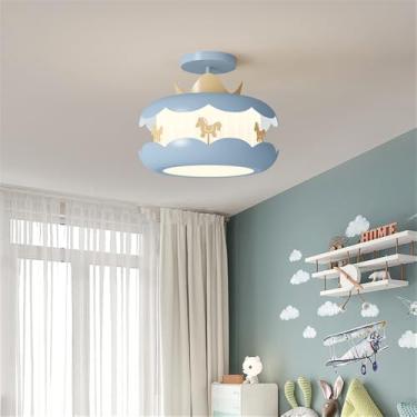 Imagem de OUFULA Nordic Moderno Quarto Infantil Lâmpada Pendente LED Personalizado Criativo Carrossel Quarto da Menina Jardim de Infância Decoração Luz (C D50H41CM Azul)