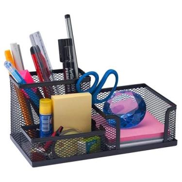 Imagem de Kit 02 Organizador de Mesa Metal Aramado Para Escritório 3 Divisões Porta Lapís Caneta Clips