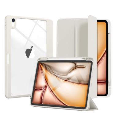 Imagem de Mcku Bear Capa para iPad Air 5 2022, iPad Air 4 2020 de 10,9 polegadas, capa para iPad Air 6ª geração 2024 com suporte para caneta, parte traseira rígida transparente transparente, branco antigo