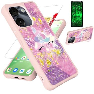 Imagem de Capa para celular AirVoice S67 5G / C67/A67 compatível com FOXXD Foxx Miro S67 5G / A67 / HTH C67 [com protetor de tela de vidro temperado] [suporte de anel] [glitter dourado + luminoso] JSF-DJS