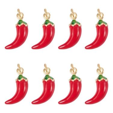 Imagem de Magibeads 8 peças pingentes de latão vermelho alimentos vegetais pingentes de pimenta banhado a ouro 18 K real pingentes esmaltados mexicanos pingente de chifre italiano para artesanato, brincos faça