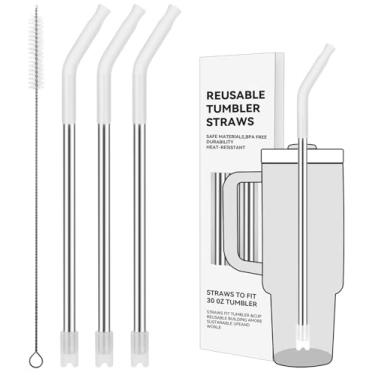 Imagem de Prurex Canudos de metal reutilizáveis com ponta de silicone para Stanley 850 g, canudos de aço inoxidável para copo de 850 g, 3 tubos retos e 6 pontas e 1 escova Cleanr (transparente)