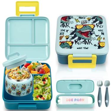 Imagem de PIQUEBAR Lancheira Bento para crianças com recipiente térmico de 227 g à prova de vazamento com 3 compartimentos para sopa, pote térmico de comida quente para crianças, meninas, meninos para a escola