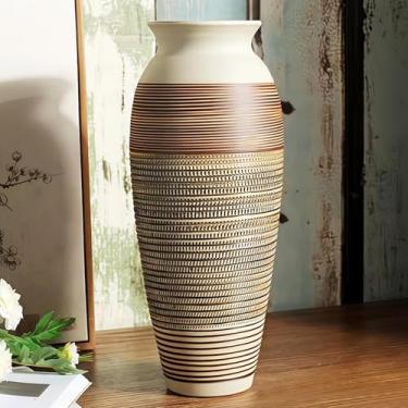 Imagem de Vaso rústico de cerâmica, vaso de flores vintage grande para decoração de casa, vaso boho alto para sala de estar, mesa, cornija, prateleira e centro de mesa decoração e inauguração de casa (E)