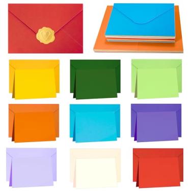 Imagem de Envelopes coloridos A7 com cartolina pesada dobrada de 12 x 17 cm e adesivos dourados, pacote com 30 cartões de notas em branco e envelopes para convites, casamento, festa de aniversário, chás de bebê
